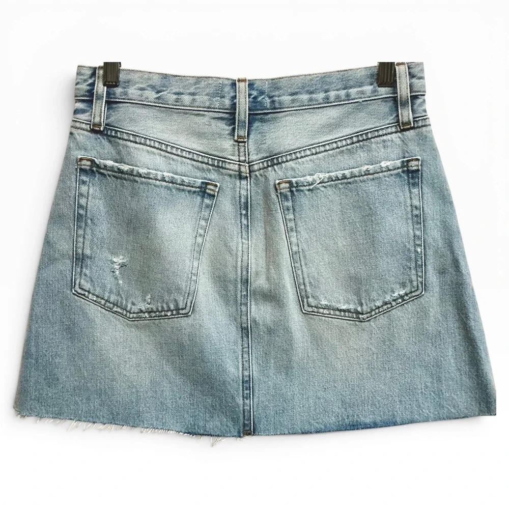 FRAME Le High N Tight Denim Mini Skirt Legacy‎ Baines Distressed Light Wash 27